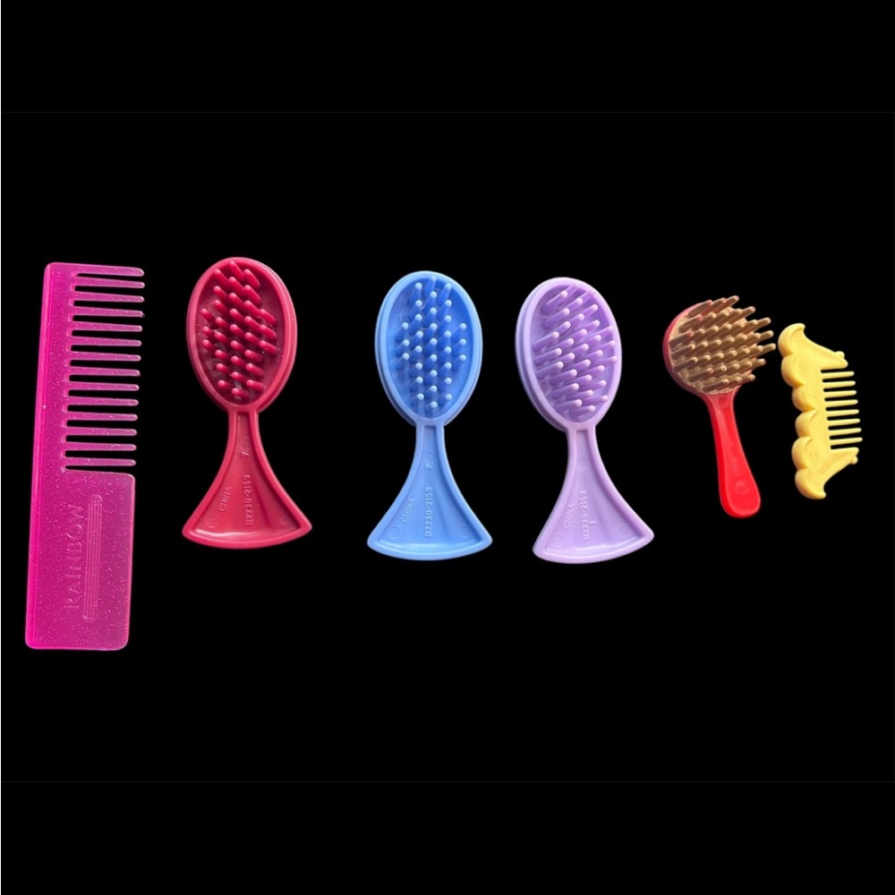 Lot Of 6 Barbie & Doll Hairbrushes Hair Combs Assorted Multicolor